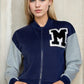 Letter Patched Striped Trim Varsity Jacket