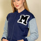 Letter Patched Striped Trim Varsity Jacket