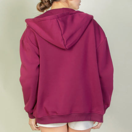 Graphic Drop Shoulder Zipper Up Hoodie