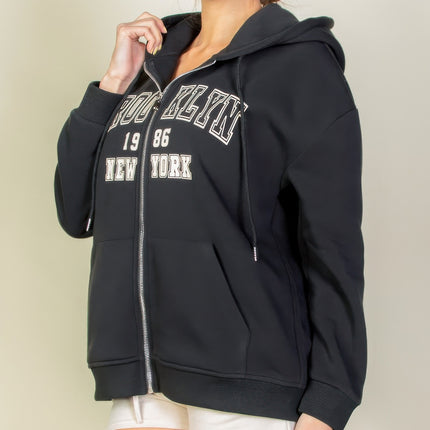 Graphic Drop Shoulder Zipper Up Hoodie