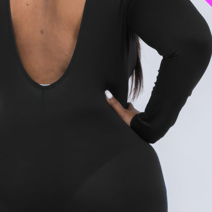 Plus Size Scoop Neck Long Sleeve Bodycon Jumpsuit