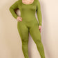 Plus Size Scoop Neck Long Sleeve Bodycon Jumpsuit