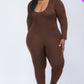 Plus Size Scoop Neck Long Sleeve Bodycon Jumpsuit