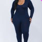 Plus Size Scoop Neck Long Sleeve Bodycon Jumpsuit