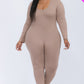 Plus Size Scoop Neck Long Sleeve Bodycon Jumpsuit