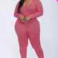 Plus Size Scoop Neck Long Sleeve Bodycon Jumpsuit