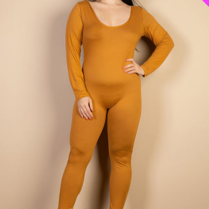 Plus Size Scoop Neck Long Sleeve Bodycon Jumpsuit