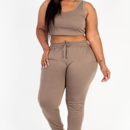 Plus Size French Terry Cropped Tank Top & Joggers Set