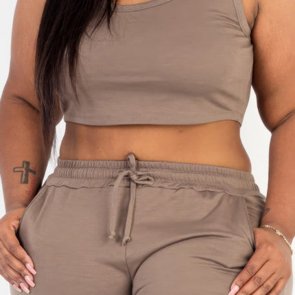 Plus Size French Terry Cropped Tank Top & Joggers Set