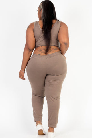 Plus Size French Terry Cropped Tank Top & Joggers Set