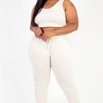 Plus Size French Terry Cropped Tank Top & Joggers Set