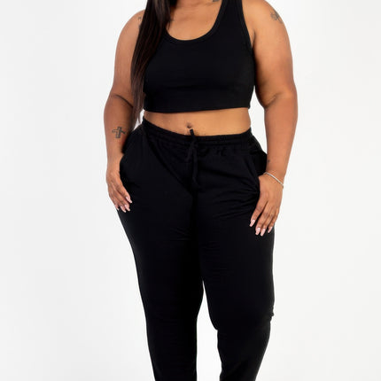 Plus Size French Terry Cropped Tank Top & Joggers Set