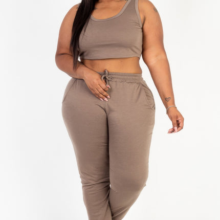 Plus Size French Terry Cropped Tank Top & Joggers Set