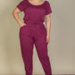 Plus Size Solid Drawstring Short Sleeve Jumpsuit