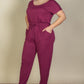 Plus Size Solid Drawstring Short Sleeve Jumpsuit