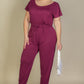 Plus Size Solid Drawstring Short Sleeve Jumpsuit