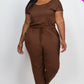 Plus Size Solid Drawstring Short Sleeve Jumpsuit