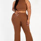 Plus Size Ribbed Mock Neck Crop Tank Top& Bootcut Pants Set