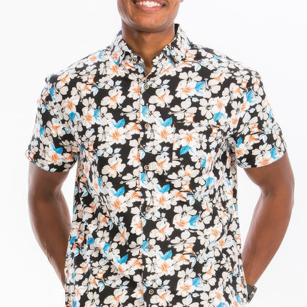 Mens Print Hawaiian Button Down Shirt