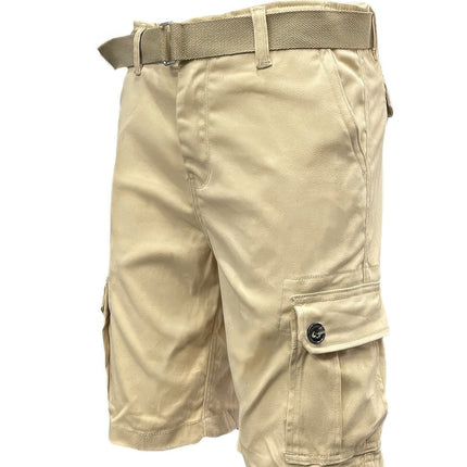 Mens Belted Cargo Shorts With Pockets