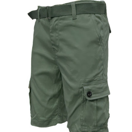 Mens Belted Cargo Shorts With Pockets