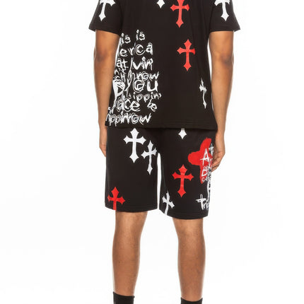 Cotton Print Chome Cross Thirt Short Set