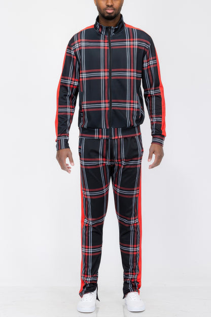 Plaid Checkered Full Zip Track Pants