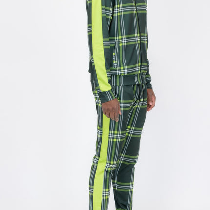 Plaid Checkered Full Zip Track Pants