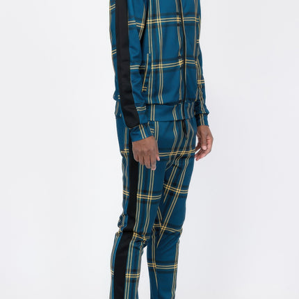 Plaid Checkered Full Zip Track Pants