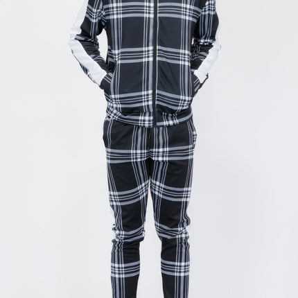 Plaid Checkered Full Zip Track Pants