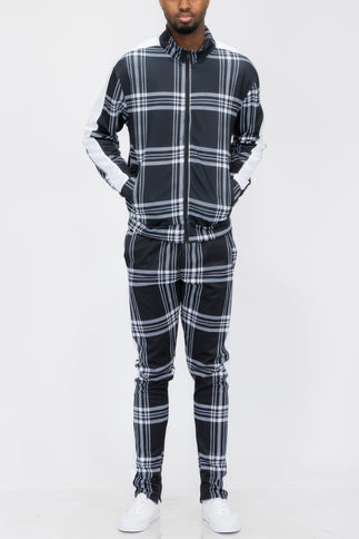 Plaid Checkered Full Zip Track Pants