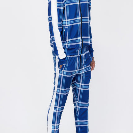 Plaid Checkered Full Zip Track Pants