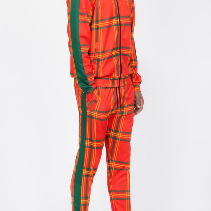 Plaid Checkered Full Zip Track Pants