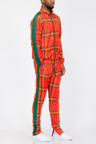 Plaid Checkered Full Zip Track Pants