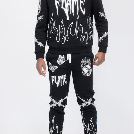 Flame Fire Chenille Hoodie Sweat Set