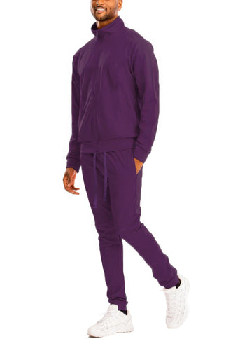 Full Zip Up Solid Track Jacket Set