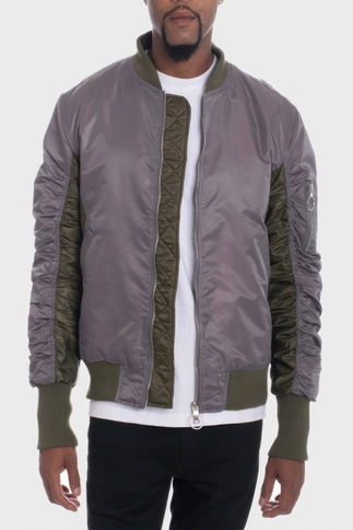 Two Tone Color Block Bomber Jacket