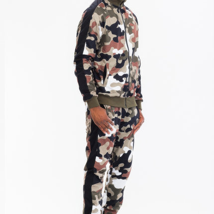 Full Camo With Stripe Track Bottom Pants