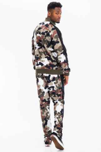 Full Camo With Stripe Track Bottom Pants