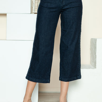 Judy Blue Full Size Side Seam Braid Detail Crop Wide Leg Jeans