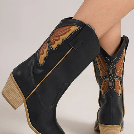 Beast Fashion Butterfly Cut Detail Point Toe Boots