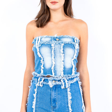 American Bazi Frayed Edge Denim Corset Top