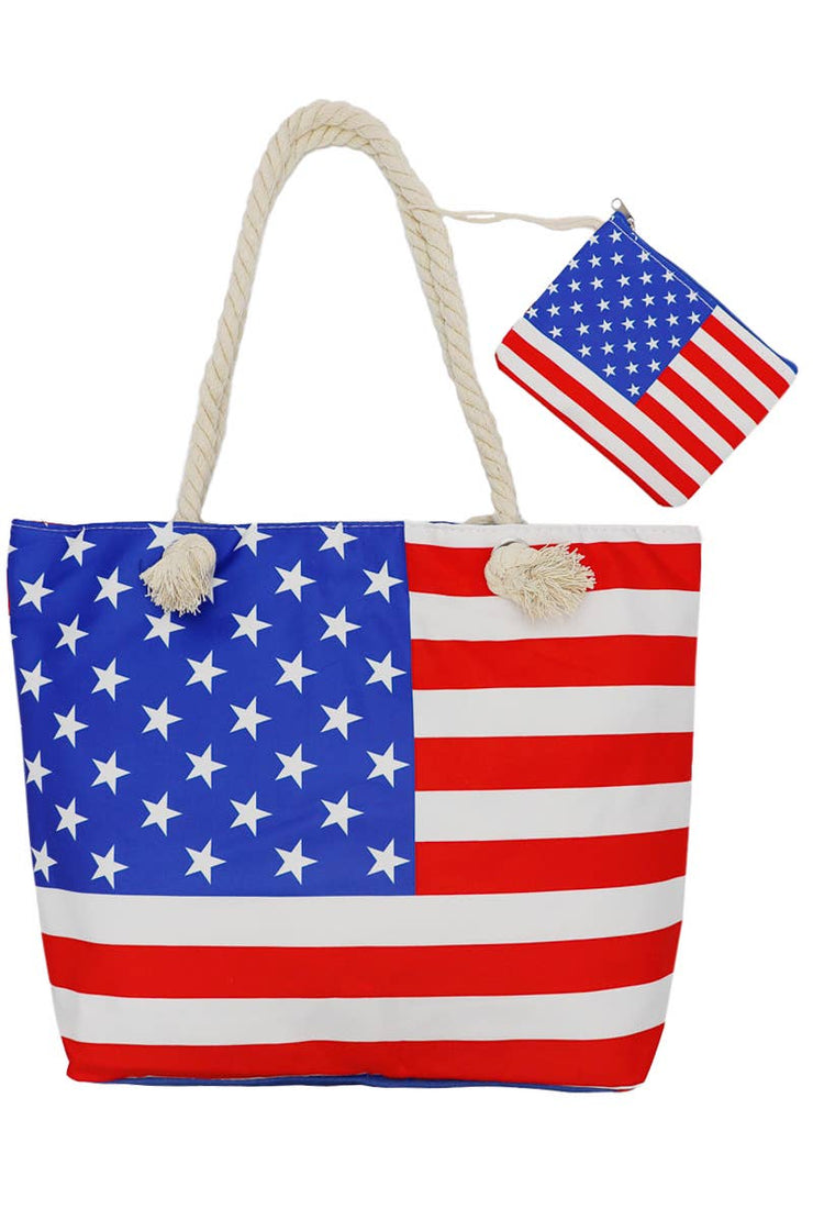 American Flag Seamless Tote Bag with Mini Pouch