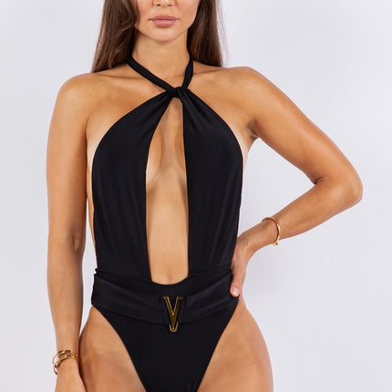 ONE PIECE BATHING SUIT DEEP OPEN WITH BELT ON WAIS