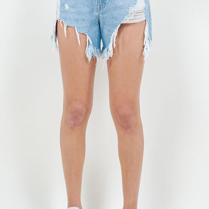 American Bazi High Waist Fringed Hem Denim Shorts