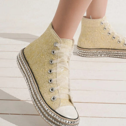 Beast Fashion Glitter Lace-Up Studded Platform Sneakers