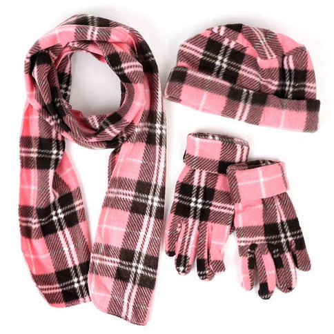 Women's Pink Plaid Fleece Winter Set