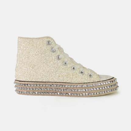 Beast Fashion Glitter Lace-Up Studded Platform Sneakers