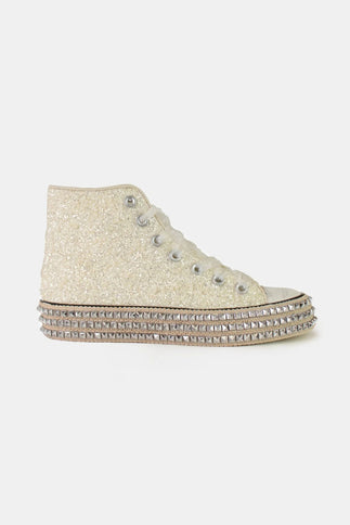 Beast Fashion Glitter Lace-Up Studded Platform Sneakers