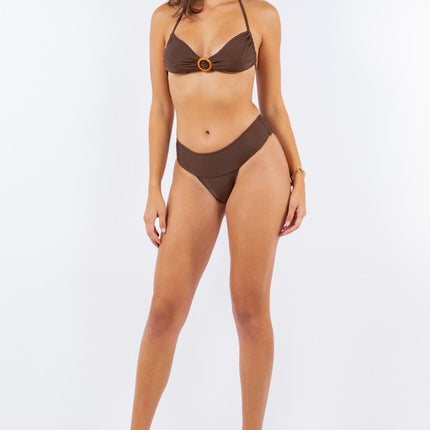 TWO PIECE HALTER WITH ROUND WOODEN ORNAMENT BIKINI